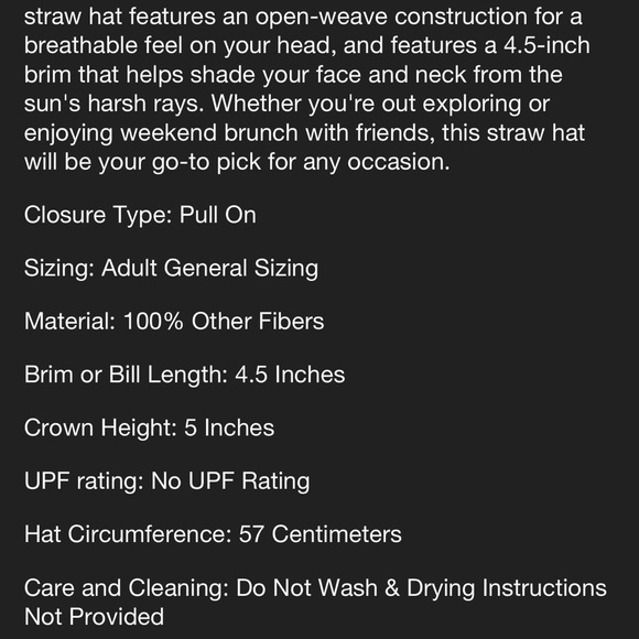 NWT universal thread round adjustable straw hat - Picture 6 of 6